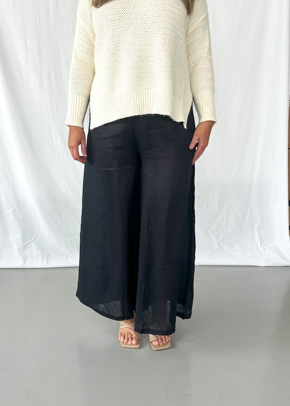 Elijah Linen Pants in Black - Product Image