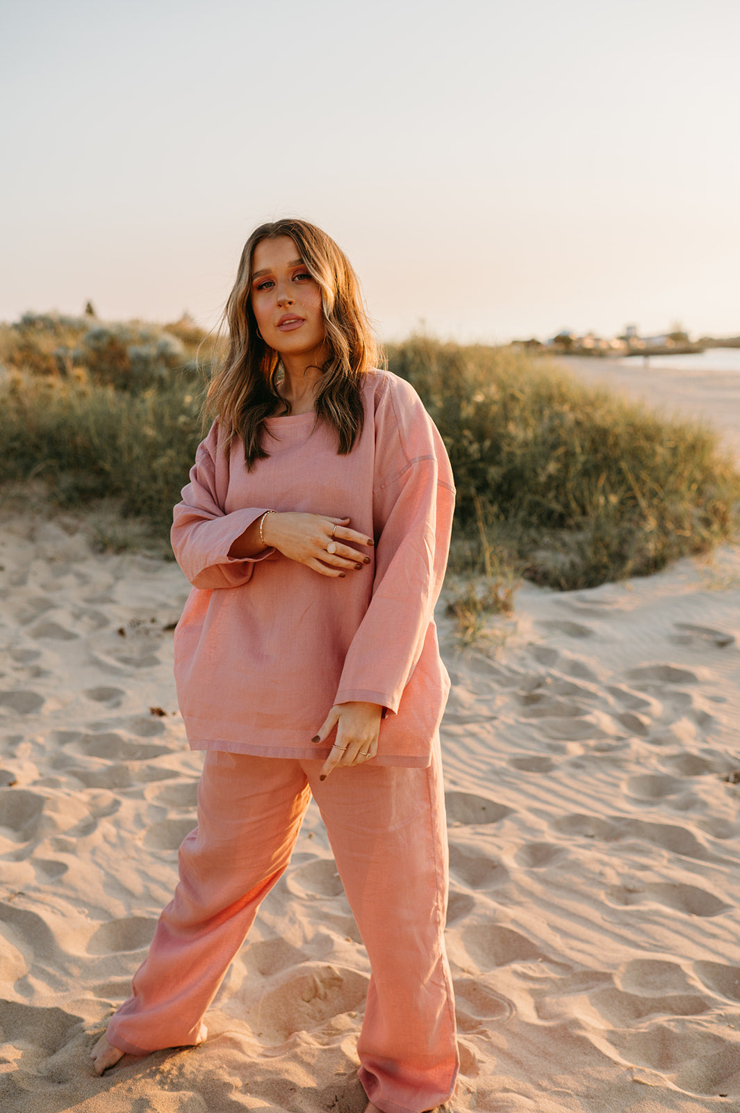 Allegra Linen Top in Old Rose - Product Image