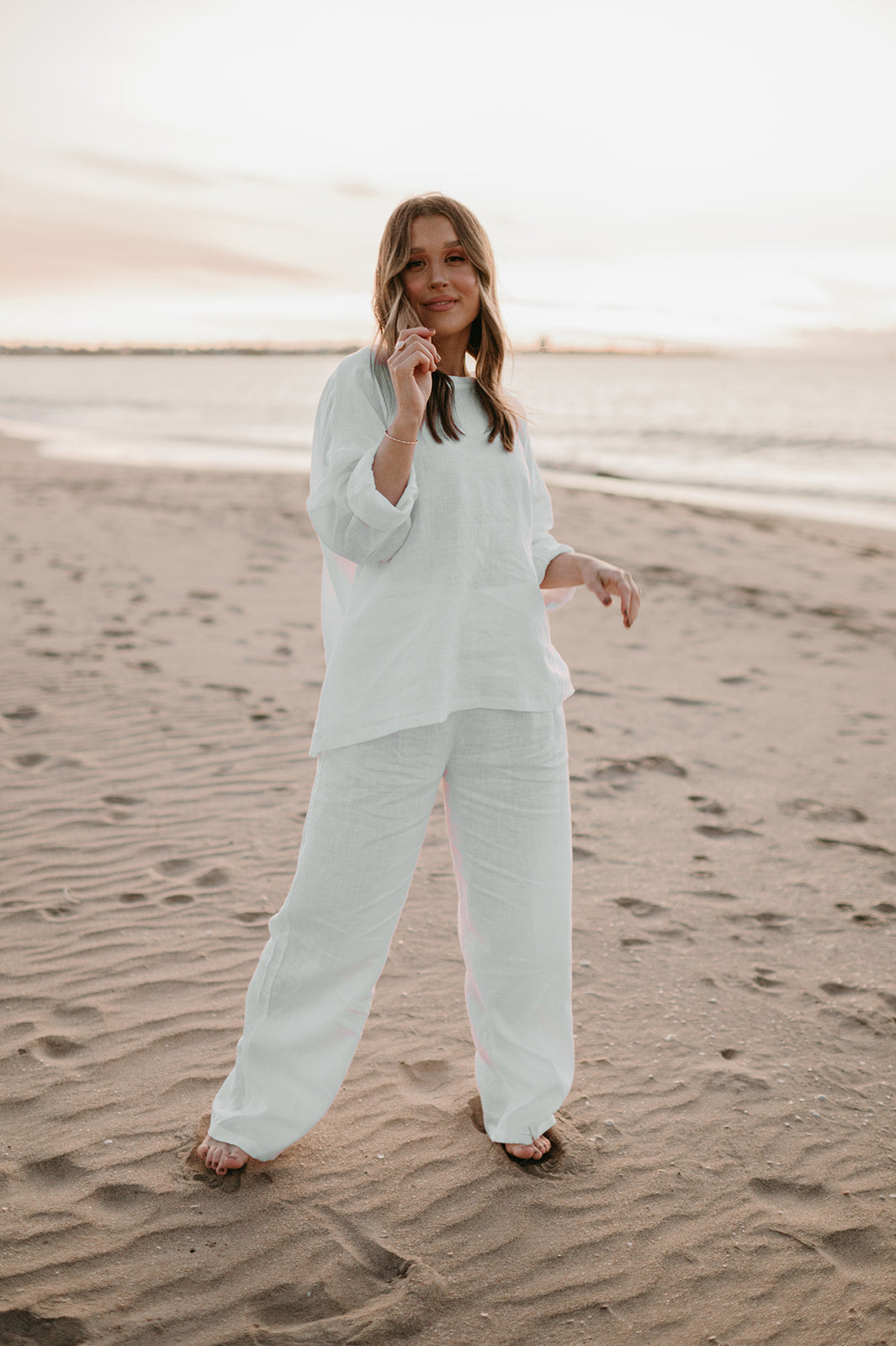 Allegra Linen Top in Dove White - Product Image